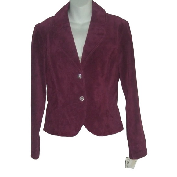 Live A Little Blazer Rhinestone Brooch Buttons Suede Jacket Nordstrom PL y2k 00s - Picture 1 of 10
